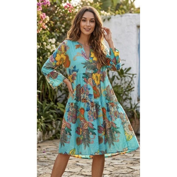 Kikisol Dresses & Skirts - KikiSol Dress Womens Boho Artsy Tunic Beach Coverup Babydoll Dress Sz S
